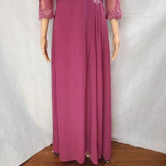 New Mother of the Bride (10) Dark Rose Lace/Chiffon Pleat Half Sleeve Maxi Dress - Picture 4 of 13